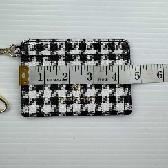 Nanette Lepore Plaid Card Holder Black White Checkered Keychain Wallet - Picture 7 of 8